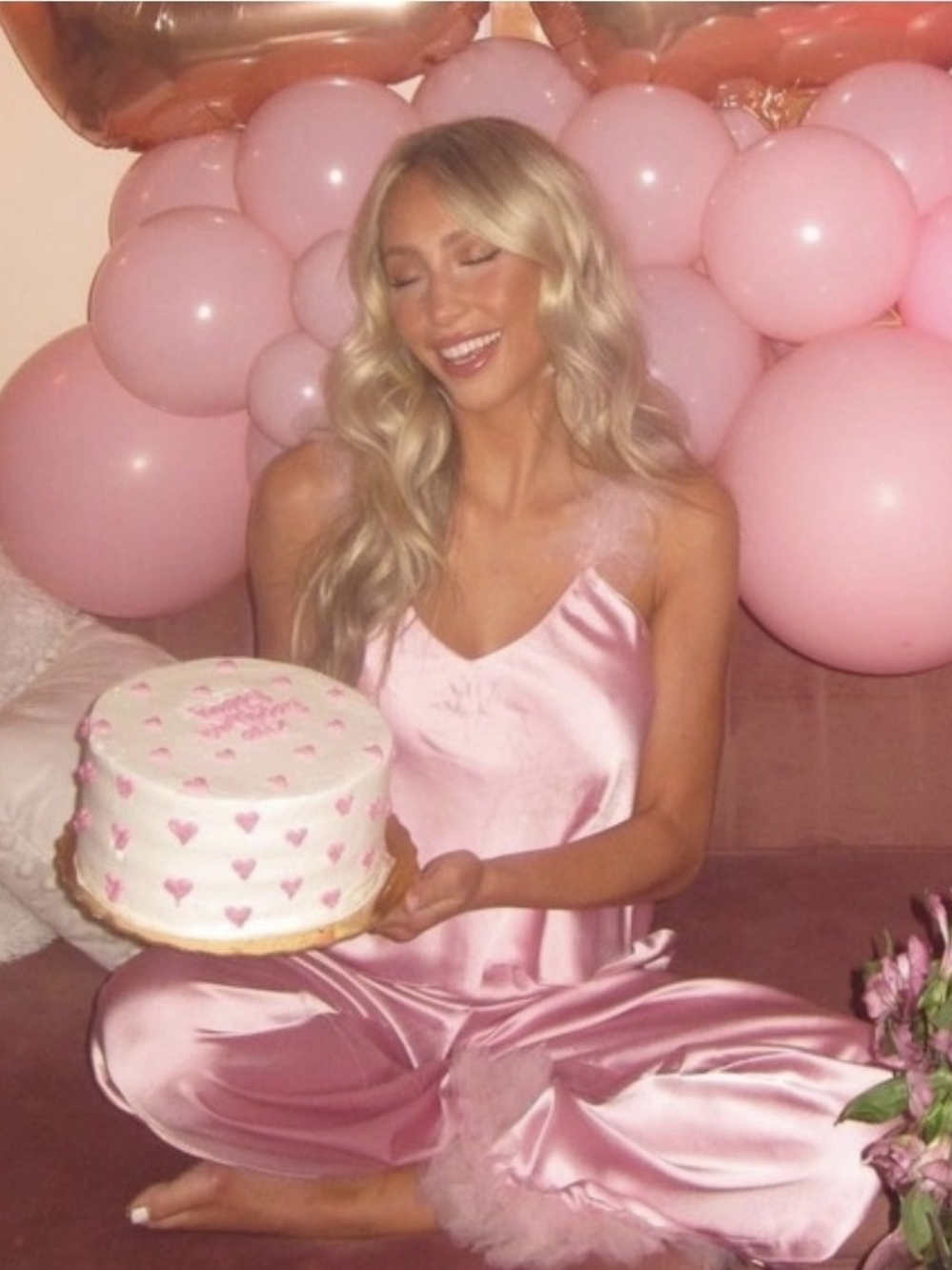 💕For Love And Lemons Pink Satin Cami & Feather-Trim Pajama Pants Set - Size M💕